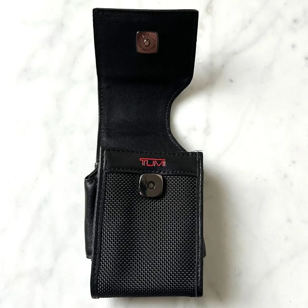 Vintage Tumi Flip Phone Case Black Leather/Nylon Magnetic Closure Belt Clip